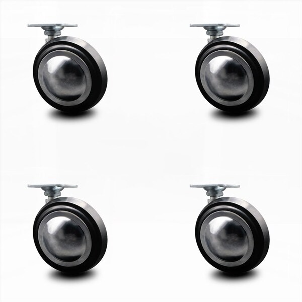 3 Inch Bright Chrome Soft Tread Ball Caster - Top Plate - SCC, 4PK